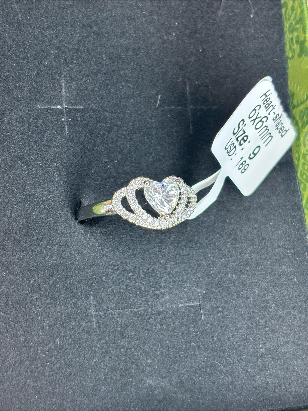 Heart-Shaped moissanite Halo Ring in Silver - Size 9